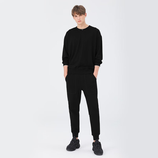 MARKLESS sweatpants men's 2020 autumn high count and high density knitted loose casual pants men's trendy sports tapered long pants CLB0836M black 175/86A (33)