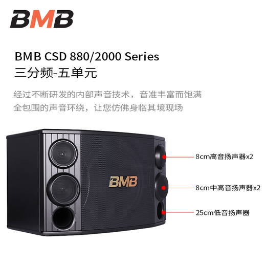 BMB音响CSD880三分频五单元家庭ktv高端套装家用k歌全民麦克风唱歌全套设备视听影音功放音箱卡拉ok CSD880音箱一对