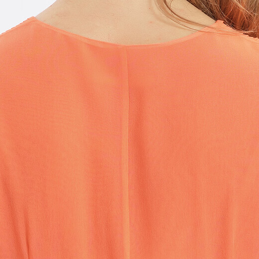 VOA orange and yellow double layer Georgia silk accordion pleated V-neck shirt long sleeve loose silk dress AE1365 Huanxi sa-yuelan (A22) L