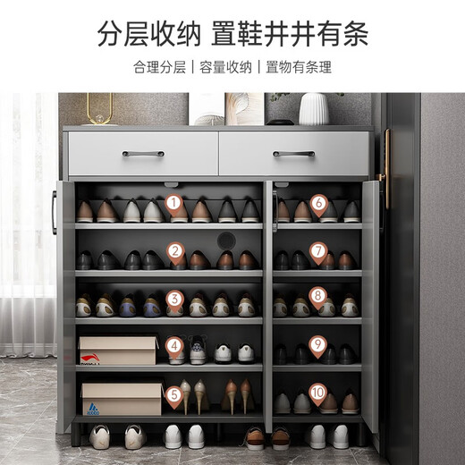 YOUAN shoe cabinet home door new style entrance cabinet entrance large capacity storage rack shoe rack [two doors and one draw] sky gray + light gray 60cm