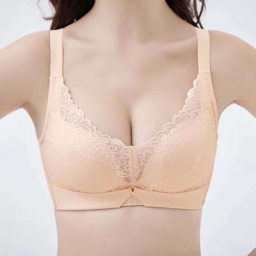 KJ French push-up underwear women's wire-free bra seamless sexy lace push-up bra set adjustable breast-retracting khaki set 34/75B