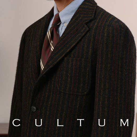 CULTUM【复古俱乐部条纹】100%羊毛粗花呢学院风布雷泽西装男单西外套 墨绿条纹 XS (50A)