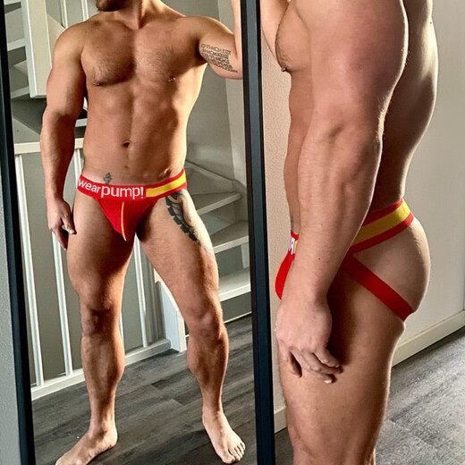 Las caderas de levantamiento de ropa interior sexy de los hombres sin quitar la malla de tanga transpirable con la cintura baja ajustada u resaltados grandes tangas gya abrazar rojo 1 l