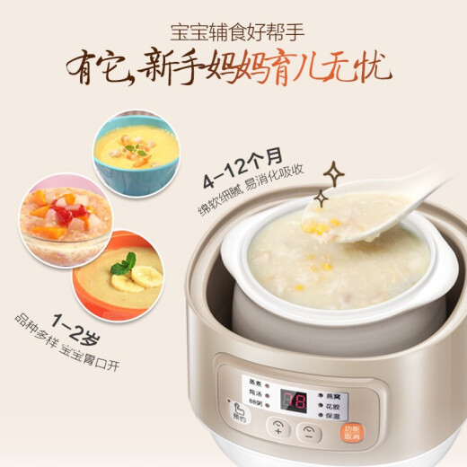 Bear (Bear) electric stew pot bird's nest stew pot water-proof stew pot baby food supplement baby bb pot mini porridge pot soup pot small capacity white porcelain DDZ-A08D10.8L