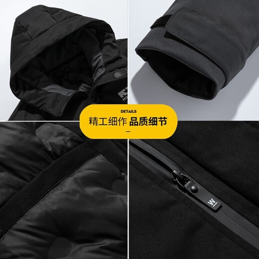 啄木鸟衣多穿羽绒服男冬季新款保暖外套白鸭绒防寒大衣大码三防派克服男 黑色 M