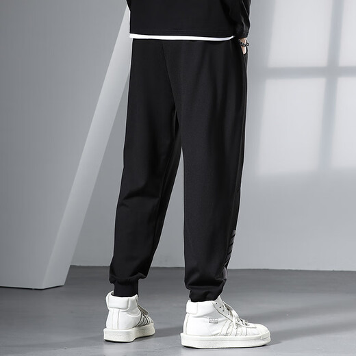 Tanye trendy brand large size plus velvet leggings men's winter fat loose sports pants men's plus fat enlarged black casual pants k10513 black plus velvet 5XL recommended 235-250Jin Jin equals 0.5 kg