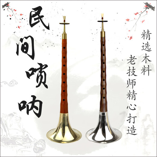 Guan Yi Mahogany ebony suona musical instrument full set of suona folk musical instruments for adult beginners playing Lock trumpet Ebony D-tuning white bowl [10 gifts]