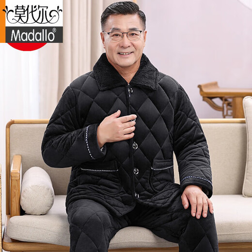 Pajamas modal père masculin en hiver à trois couches de coton épaissis en velours de coton coton chaud de coton de l'âge moyen et de vêtements de maison âgés n9925 AC vert foncé à trois couches en velours épaissis l [100-120jin [Jin est égal à 0,5 kg]]]
