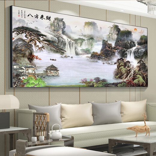 Apokalypse-Büro im chinesischen Stil Hängende Gemälde Chinesische Stil Landschaft Landschaft Kalligraphie und Malerei Hintergrund Wanddekoration Bildern Bilder Wandflüsse und verdienen Geld [mit Rückschlägen gesichert] CT-3887 [matte Öl-Leinwand] + schwarz dicke Aluminiumrahmen (5E