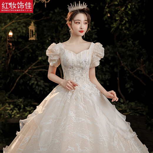 Vestido de novia de decoración roja 2025 Nueva novia Retro Princesa Ceremonia Francesa Principal vestido de novia Light Champagne Trellis m