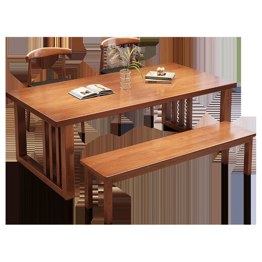 GIVANSH New Chinese Dining Table Home Dining Table Chair Combination Simple Living Room Large Board Reading Table Workbench Integrated Solid Wood Desk CR9901# Walnut Color Single Table 140x80x75cm