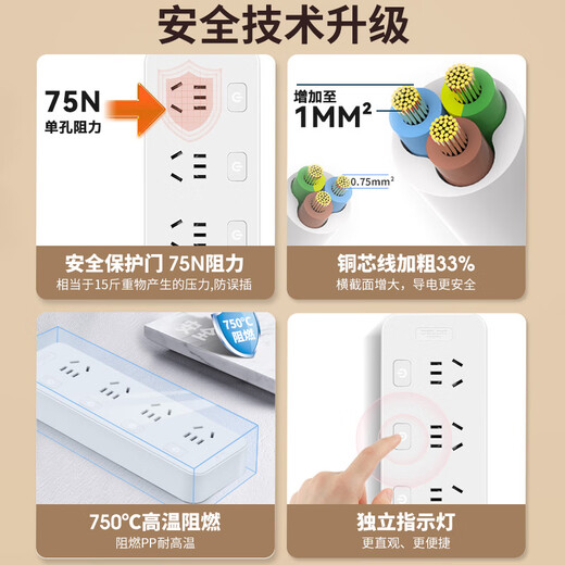 德力西(DELIXI)新国标分控带开关插座/插排/排插/插线板/接线板/拖线板 5位独立开关全长1.8米J-E5K5X/B