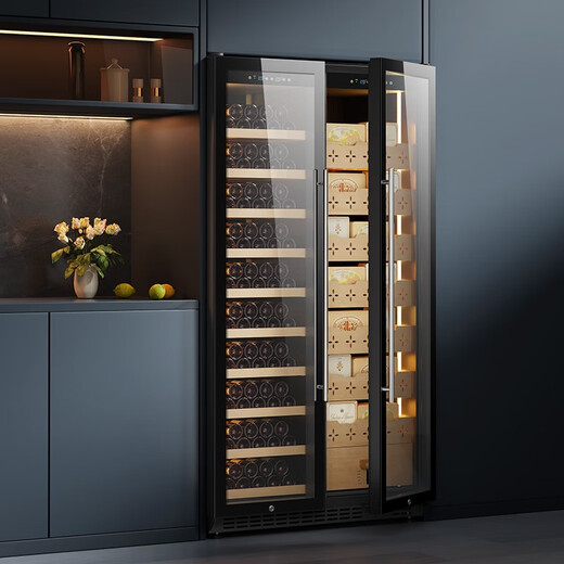 JUSTOWN double door double control wine cabinet constant temperature wine cabinet red wine cabinet compressor beech wood shelf cedar wood shelf humidity adjustable fingerprint lock + dual temperature zone + 1.90 meters + red wine cigar cabinet 780L