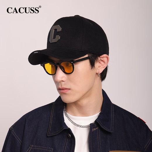 CACUSS wool hat men's winter large head baseball cap high top warm peaked cap outdoor hat black medium size