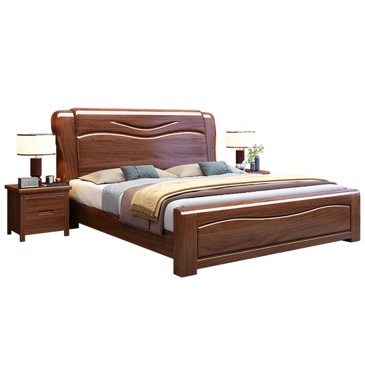 Lit en bois massif fanyi, noix dorée simple et double 1,8 mètres 1,5 m chinois luxe de luxe haut dracher de rangement de rangement 826 # lit en bois massif + 2 armoire + 8 cm tampon marron 1,8 m * 2,0 m