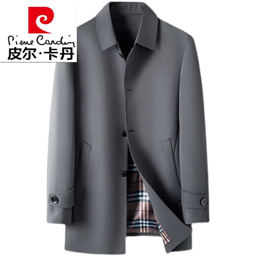 皮尔卡丹（pierre cardin）男士风衣中长款2024年秋季大码宽松中老年爸爸装休闲外套 卡其 170/M(建议100-125斤)