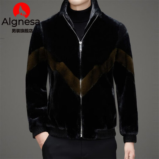 Aignesa Light Luxury Golden Mink Fur Chaqueta Menor de hombres Otoño e invierno Agrupación corta engrosado Cálido de invierno Chaqueta para hombres Negro 2xl