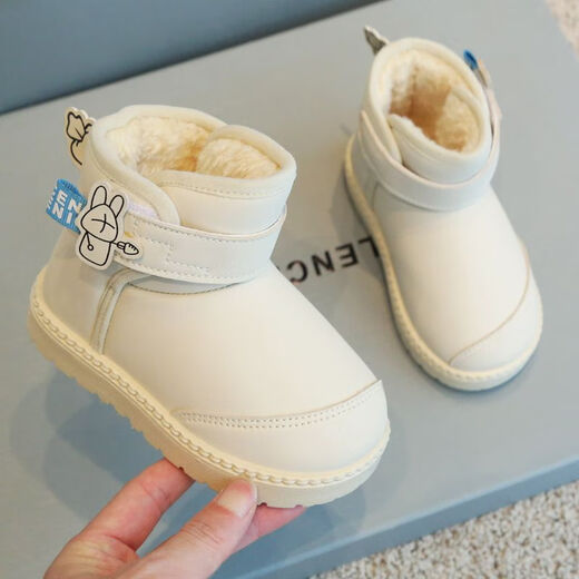 G. Duckkids kleine gelbe Enten Winter Kinder Schneestiefel plus Samt Mädchen Kurzer Stiefel wasserdichte und modische kleine mittelgroße Röhrchen -Baumwollschuhe Baby T03 Beige Größe 27 Größe/innere Länge 16,5 cm