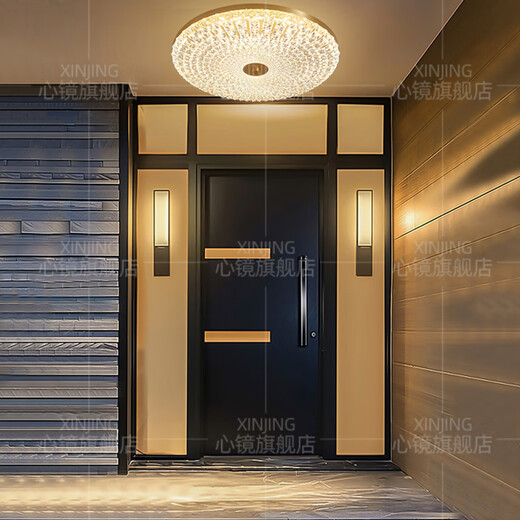 
Heart mirror full copper outdoor ceiling light villa gate ultra-thin front light outdoor aisle balcony lamp anti-mosquito courtyard light X3895-400/round/three-color adjustable