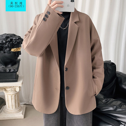 Wu Quanwan blazer men's autumn and winter loose casual suit Korean style trendy and versatile student plus fat and cotton fat jacket A141-N6169 black plus velvet M (90-110Jin Jin equals 0.5 kg)