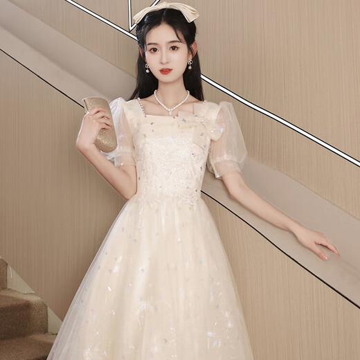 Vestido de noche de color champán de Libaixin para mujeres 2025 Nuevo nicho de lujo de lujo de alta gama de alta gama Falda de graduación de graduación de champán M sugiere 90-100 Jin [Jin es igual a 0,5 kg]