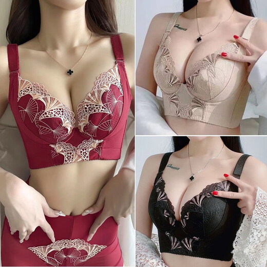 Modal high-end beauty salon adjustable underwear push-up bra for women burgundy thin section breast-retracting bra external expansion to prevent sagging black/single piece 75B 34 thin cup about 0.3CM