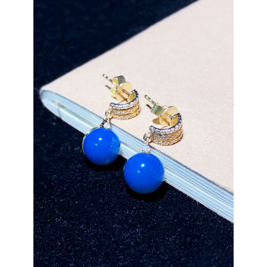 Moshe Dominican Blue Amber Earrings Women's Amber Beeswax Natural 18 Gold Earrings Customized 7MM Please contact customer service to support customization