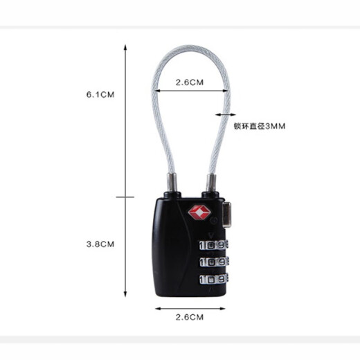 coolbellTSA Security Inspection Extended Steel Wire Cable Code Lock Suitcase Trolley Bag Suitcase 3-Digit Code Padlock Cabinet Lock Black