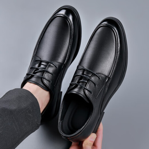 POEZONIS height-increasing leather shoes spring and autumn formal men's business derby shoes genuine leather groom's wedding shoes invisible inner height-increasing men's shoes black 37