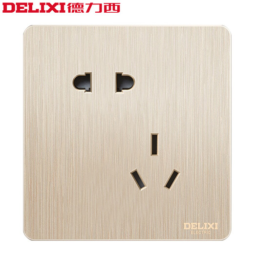 Delixi Campo de dibujo Panel Hogar 86 Tipo Tipo Decoración de enchufe de la pared oculta Paquete de casa entera 822 Oro oblicuo cinco hoyos