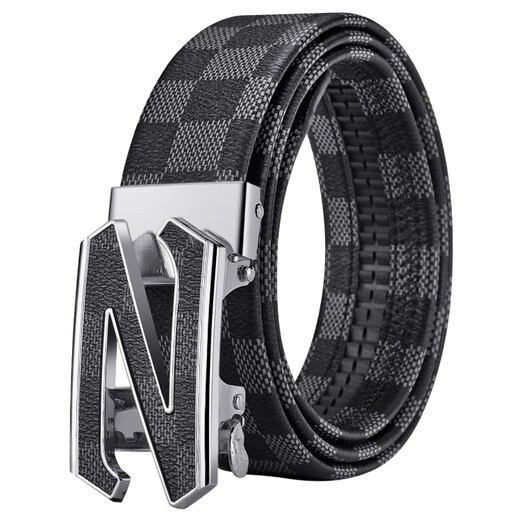 
KRCK2024 new Valentine's Day Men's Leather Belt Casual Belt Youth Valentine's Day Suit Trousers Belt Gray Plaid Silver Buckle L 120cm