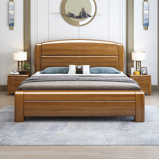 Chinese solid wood bed pure solid wood walnut master bedroom bed 1.8m