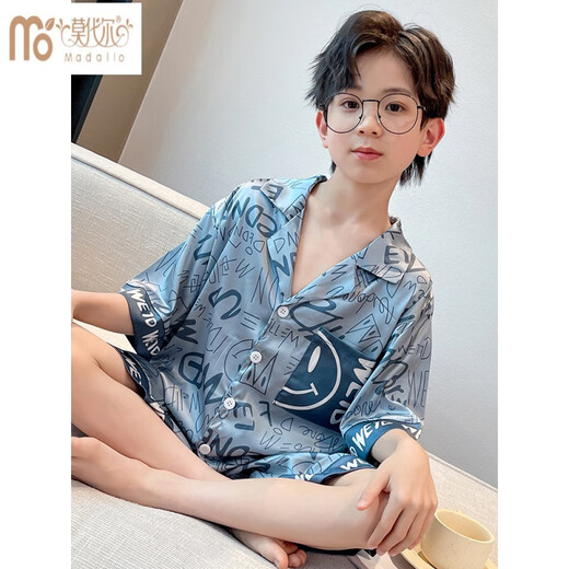 
Modal boys ice silk pajamas summer 2023 new children's short-sleeved home clothing Internet celebrity big boys summer air conditioning clothing