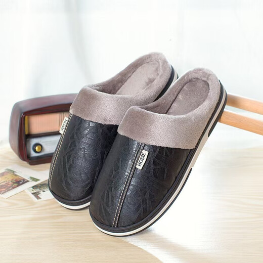 Baumwollschuhe für Frauen im Winter mittleren Alters und älteren Innenhausesschuhe dicker Sohle Anti-Rutsch-Lederflächenflächen wasserdicht und samtig warme Hausschuhe Männer [P739] Rot (Frauenstil) 40-41 für Füße 39-40 geeignet