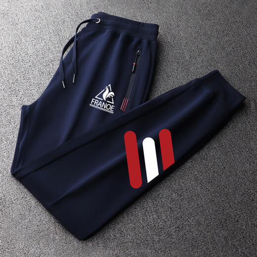 Le coq sportif French big cock casual sports pants for men in spring, autumn and winter new fashion versatile running leggings long pants black plus velvet leggings red and white three stripes 3XL recommended 180-200Jin Jin equals 0.5 kg