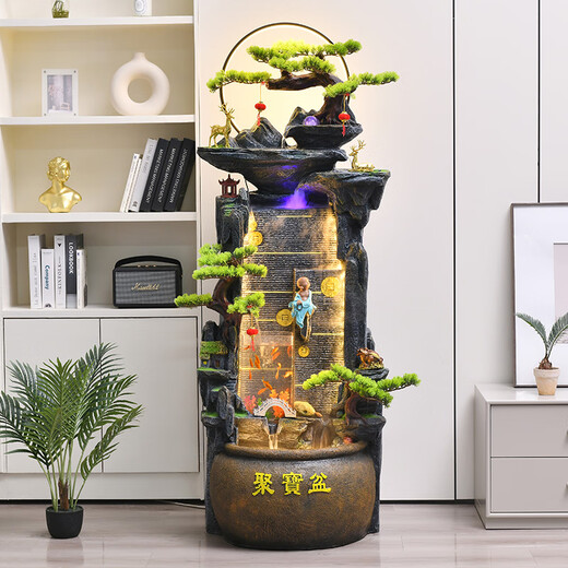 Botianxuan Fengshui Wheel Crown Topfstockfließung Wasser und Geld Ornamente Firma Büro High Mountain Circulation Wasser Landschaft Fischtank Dekoration 9928 Kleine 47*36*111 cm