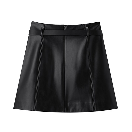 PEACEBIRD Women's Skirt Leather Skirt Fashionable Texture Spring and Autumn Women's Versatile A-Line Skirt Black S
