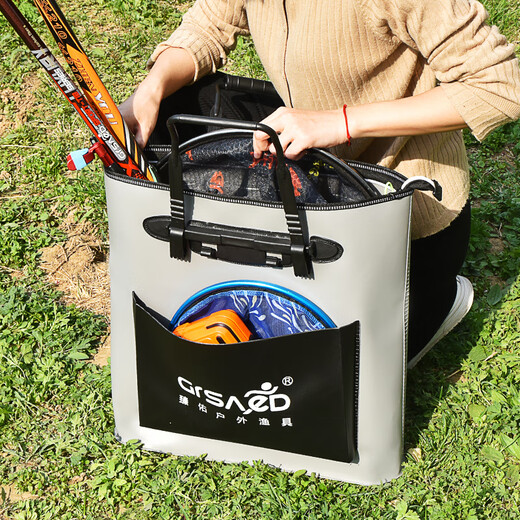 Zhenyou (Grsaed) fish protection bag handbag 48cm multi-functional waterproof lightweight fishing gear bag fish protection bag thickened wear-resistant storage live fish bucket fishing accessories short handle with side bag gray