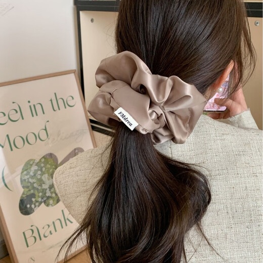 Abak einfacher, extra großer Satin-Haargummi aus Schweinedarm, hochwertiger, langlebiger Fettdarmring, koreanischer Stil, Super-Fee-Haarschmuck, Haarseil 3892-3-Khaki, extra großer Satin-Haargummi