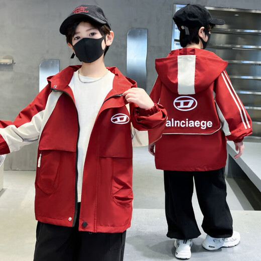 G.DUCKKIDS童装男童外套春秋款2024新款儿童冲锋衣中大童秋季户外连帽风衣 7029款黑色amgckeg 120码建议110-120cm6-7岁
