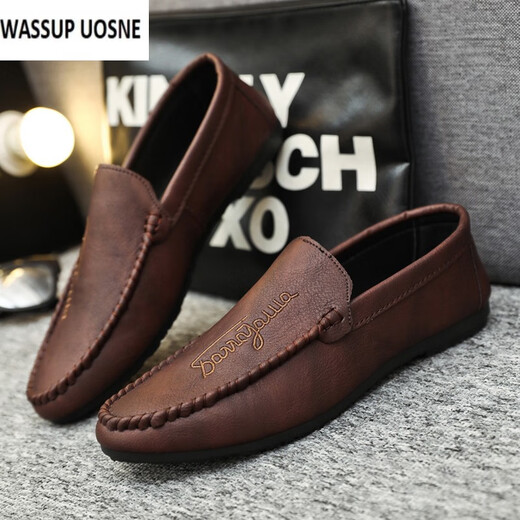 
WASSUP UOSNE 2024 new autumn men's shoes, beans shoes, men's trendy British business casual leather shoes, Korean fashion lazy shoes, YL-D838 black + odorproof insole 40