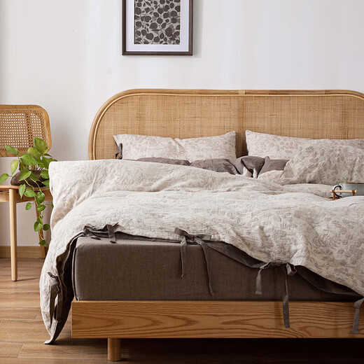 Landu double-layer yarn four-piece set of pure cotton high-end yarn-dyed jacquard bed pure cotton quilt cover sheets Gardenia Coffee