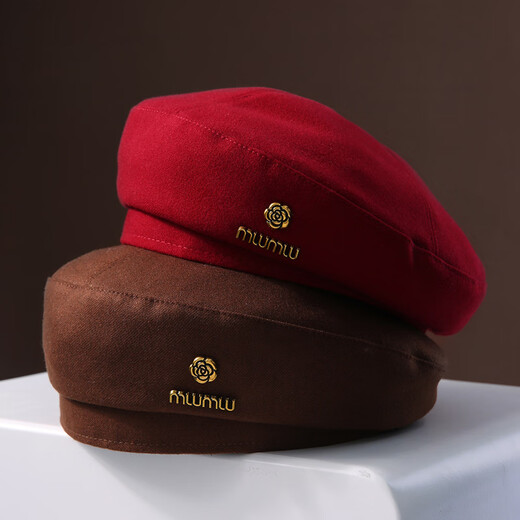Romantic beret black woolen beret for women 2024 new autumn and winter face-showing small French bud hat painter newsboy hat burgundy one size fits all