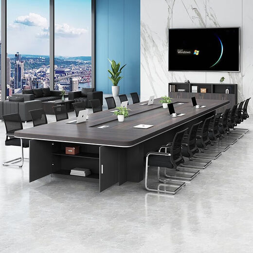 Large conference table long table simple modern conference table rectangular conference room negotiation training bar table and chair combination four colors optional (smoky wood color) 2.4*1.2 meters urban installation