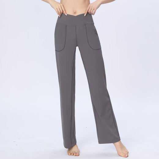 LULULOMDDW Spring and Autumn Yoga Pants High Waist Hip Lifting Wear Wide Leg Pilates Dance Slim Fitness Pants Loose Sports Pants Women Iron Gray L