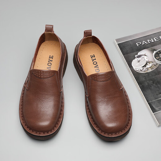 Camel occidental (Vancamel) Chaussures martin à bout large respirant chaussures de travail chaussures rond Courette recouverte de la tête de vache de vache large tête grande peau chaussures grandes taille pour hommes chaussures texturées monocylonneux jaune-brun (ensemble) 41