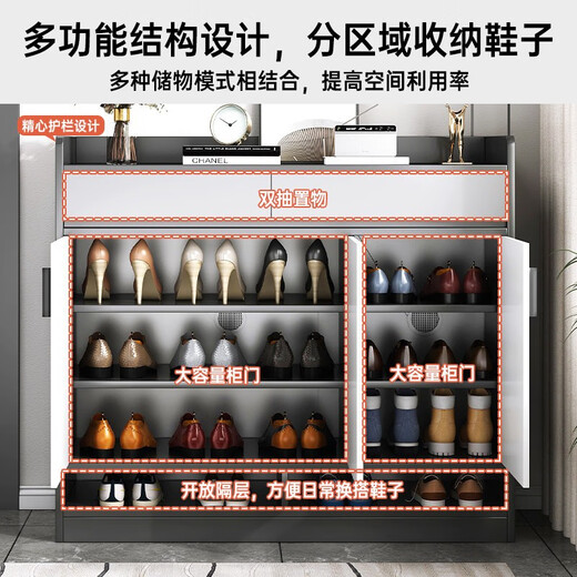Saichu shoe cabinet simple household multi-layer storage living room door entrance cabinet small apartment storage shoe cabinet shelf recommended four doors and one drawer sky gray 120cm