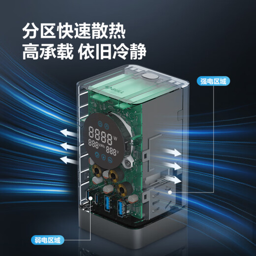 Bull (Bull) Pantalla de pantalla digital inteligente GaN 100W Cargo de carga rápida/Estación de carga de escritorio/Cebo de escritorio Anti-Surge E-Sports Vertical USB 2C2A+3 Jack Switch de control principal