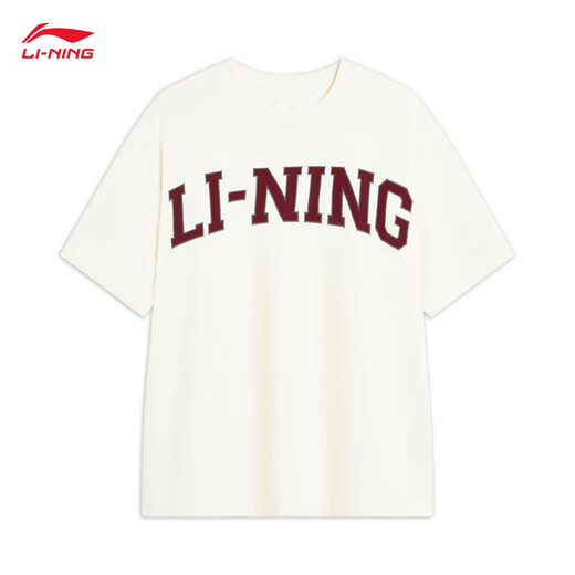 Li ning t-Shirt Männer und Frauen Pullover Einfacher gedruckter runder Nacken kurzärmeliges Sport Top AHSU653 Off-White-1 XL