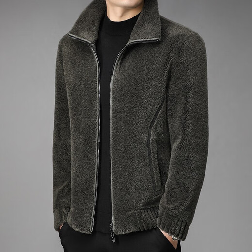 NOSSKISS light luxury brand woolen jacket men's winter lapel solid color trendy fur all-in-one pure wool business jacket military green L 175 (suitable for 135-150 Jin Jin equals 0.5 kg)